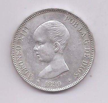 ALFONSO XIII DEL AÑO 1890 *90 DE 5 PESETAS